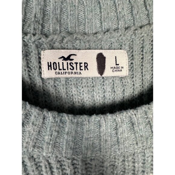 Hollister Blue Striped Knit Sweater Women’s Large Crewneck Cozy Oversized - Picture 3 of 7